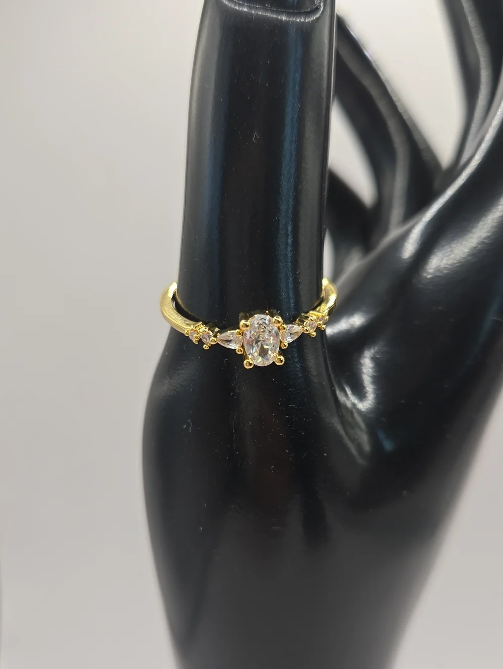 NEW Gold Oval CZ Ring with Side Accents - Women Jewelry